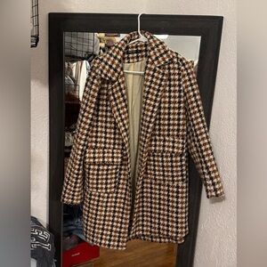 Nasty Gal Black and Brown Houndstooth Trench Coat